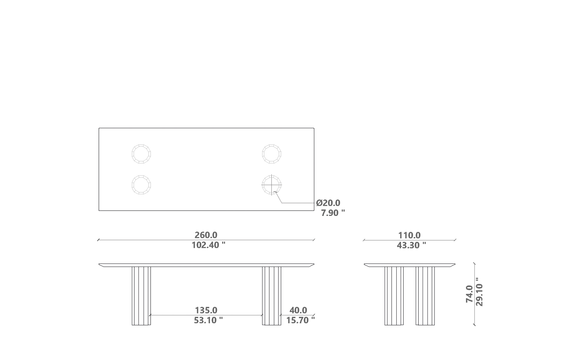 Salinas Dining table 260x100
